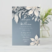 冬の花雪の白と氷の青のウェディング 招待状 (スタンド正面)