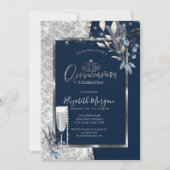 冬の花、ガラス真珠ネイビーブルーキンセアニェラ 招待状 (正面)