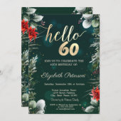 冬の花 ポインセチア グリーン 60歳の誕生日 招待状 (正面/裏面)