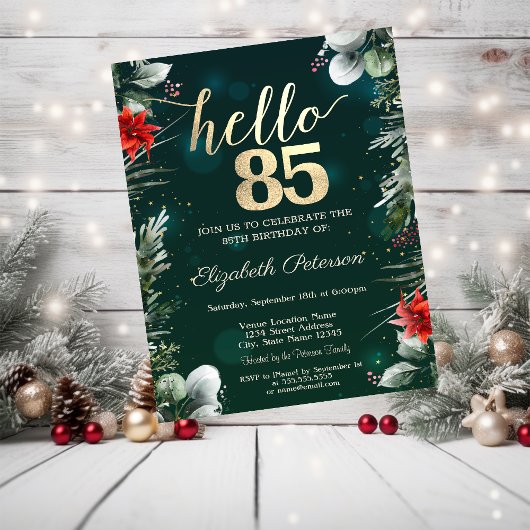 冬の花 ポインセチア グリーン 85歳の誕生日 招待状