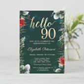 冬の花 ポインセチア グリーン 90歳の誕生日 招待状 (スタンド正面)