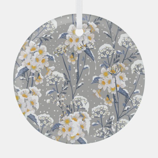冬の花：繊細な花柄 ガラスオーナメント (正面)