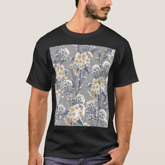 冬の花:繊細な花柄 Tシャツ (正面)