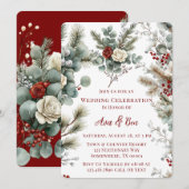 冬の花 赤白バラの結婚式 招待状 (正面/裏面)