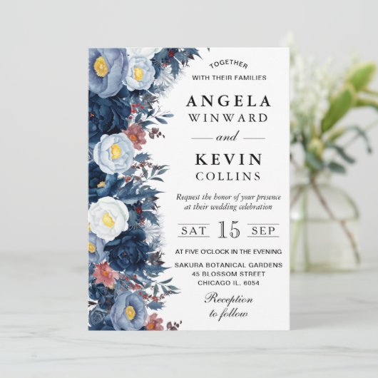 冬の花(青と白結婚) 招待状 (スタンド正面)