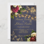 冬の落ち着いた光 花のネイビー バーガンディー ウェディング 招待状 (正面)