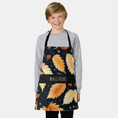 冬の落下葉の雪片レトロパターン エプロン (着用した状態)