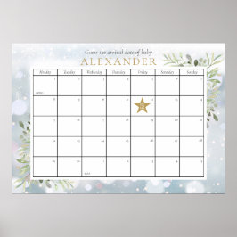 冬の葉っぱ ベビーシャワーの出産予定日当てゲーム ポスター