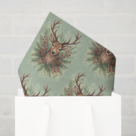 冬の葉とともに描かれた牧場風のシカの頭部 -  薄葉紙