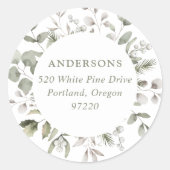 冬の葉とスノーベリー差出人住所 ラウンドシール (正面)