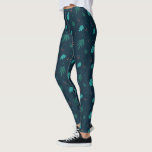 冬の葉とベリーの模様(濃い青) レギンス<br><div class="desc">濃い青い冬の葉のパターン。</div>