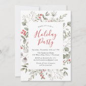 冬の葉とホリーベリーホリデーパーティー 招待状 (正面)