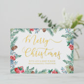 冬の葉と松の縁ど金ゴールド 箔シーズンカード (立ち正面)