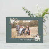 冬の葉と花模様セージ緑のフォトフレーム シーズンカード (スタンド正面)