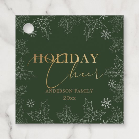 冬の葉のエレガントスクリプトフェイクフォイルホリデー フェイバータグ (正面)