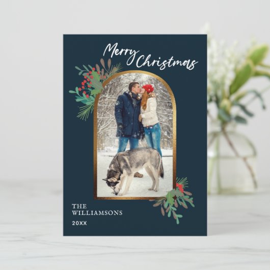 冬の葉のカスタム写真 メリークリスマス シーズンカード (スタンド正面)