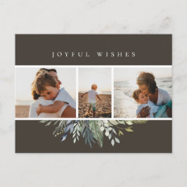 冬の葉のクリスマスフォトコラージュグレー シーズンポストカード