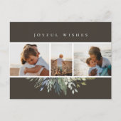 冬の葉のクリスマスフォトコラージュグレー シーズンポストカード (正面)