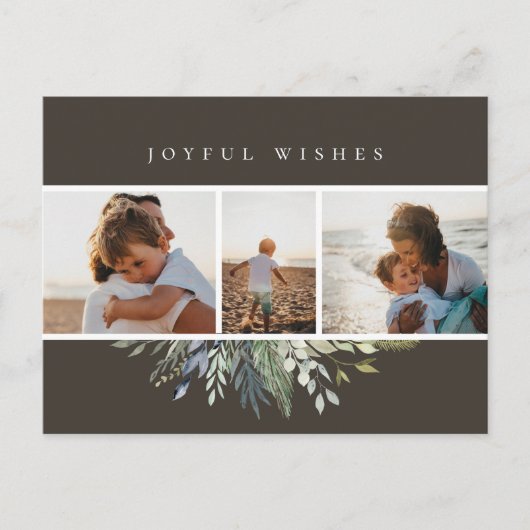 冬の葉のクリスマスフォトコラージュグレー シーズンポストカード (正面)