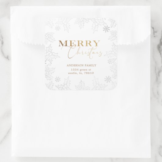 冬の葉のクリスマス 返信先住所 スクエアシール (バッグ)