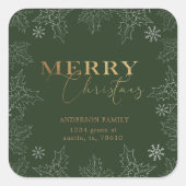 冬の葉のクリスマス 返信先住所 スクエアシール (正面)