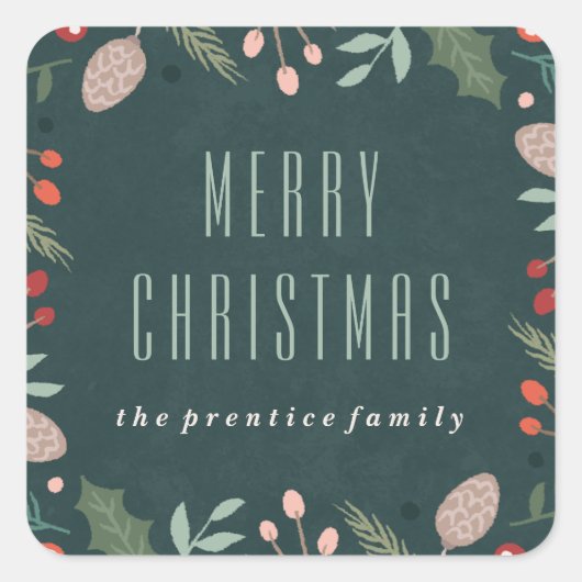 冬の葉のシール – ティール（緑がかった色） スクエアシール (正面)