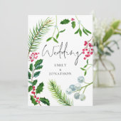 冬の葉のスクリプトの結婚クリスマス 招待状 (スタンド正面)