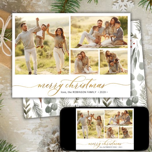冬の葉のスクリプト4フォトコラージュクリスマス シーズンカード
