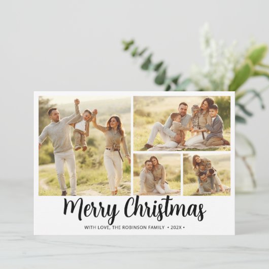 冬の葉のスクリプト4フォトコラージュクリスマス シーズンカード (スタンド正面)