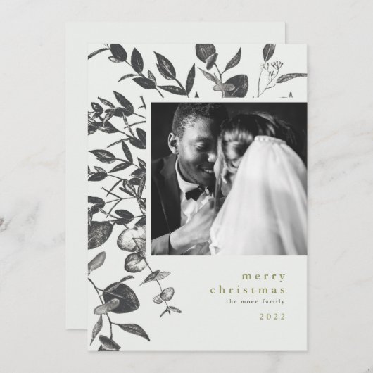 冬の葉のスケッチクリスマスフォトカード シーズンカード (正面/裏面)