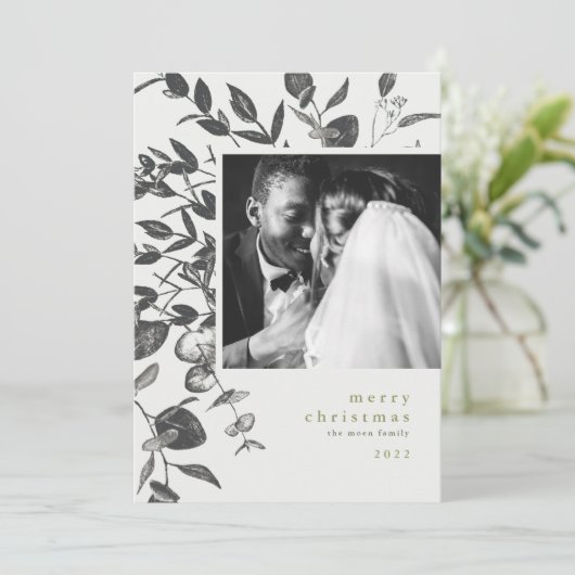 冬の葉のスケッチクリスマスフォトカード シーズンカード (スタンド正面)