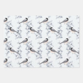 冬の葉のスノーフレークの鳥の灰色の青のパターン ラッピングペーパーシート (正面2)