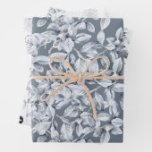 冬の葉のスノーフレークの鳥の灰色の青のパターン ラッピングペーパーシート (インサイチュ)