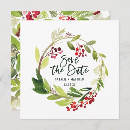 冬の葉のセーブ・ザ・デートカード セーブザデート (正面/裏面)