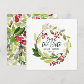 冬の葉のデザインで保存日付をお知らせするカード セーブザデート (正面/裏面)