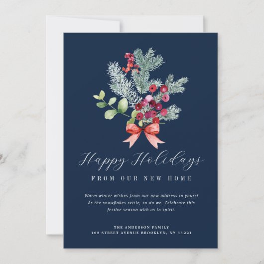 冬の葉のネイビーブルー引越しお知らせカード シーズンカード (正面)