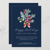 冬の葉のネイビーブルー引越しお知らせカード シーズンカード (正面/裏面)