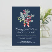 冬の葉のネイビーブルー引越しお知らせカード シーズンカード (スタンド正面)