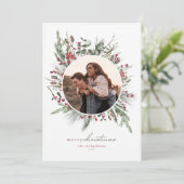 冬の葉のリースクリスマスフォトカード シーズンカード (スタンド正面)