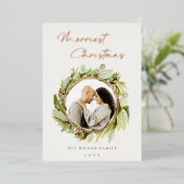 冬の葉のリースメリー写真クリスマス 箔シーズンカード (立ち正面)