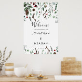 冬の葉の休日の結婚歓迎の兆候 ポスター (キッチン)