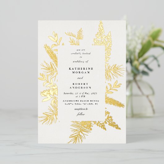 冬の葉の優雅な結婚式 箔招待状 (立ち正面)