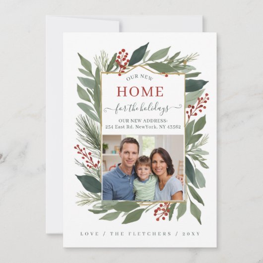 冬の葉の新しい家のための休日の写真の移動 シーズンカード (正面)