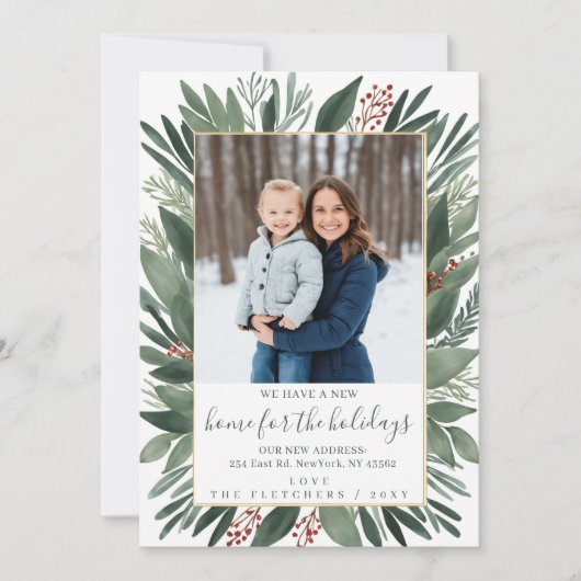 冬の葉の新しい家のための休日の写真の移動 シーズンカード (正面)