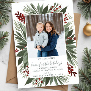 冬の葉の新しい家のための休日の写真の移動 シーズンカード