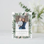 冬の葉の新しい家のための休日の写真の移動 シーズンポストカード (スタンド正面)