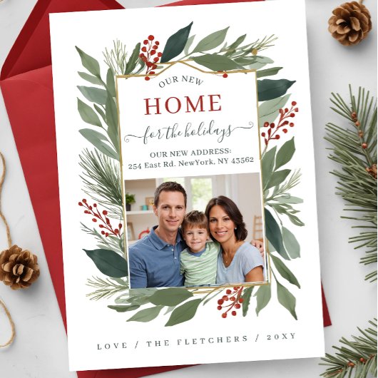冬の葉の新しい家のための休日の写真の移動 シーズンポストカード