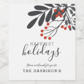 冬の葉の最も幸せな休日パーソナライズされた ワインラベル (シングルラベル)