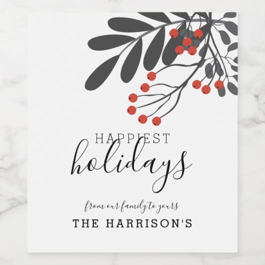 冬の葉の最も幸せな休日パーソナライズされた ワインラベル (シングルラベル)