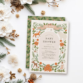 冬の葉の森の動物ベビーシャワー 招待状